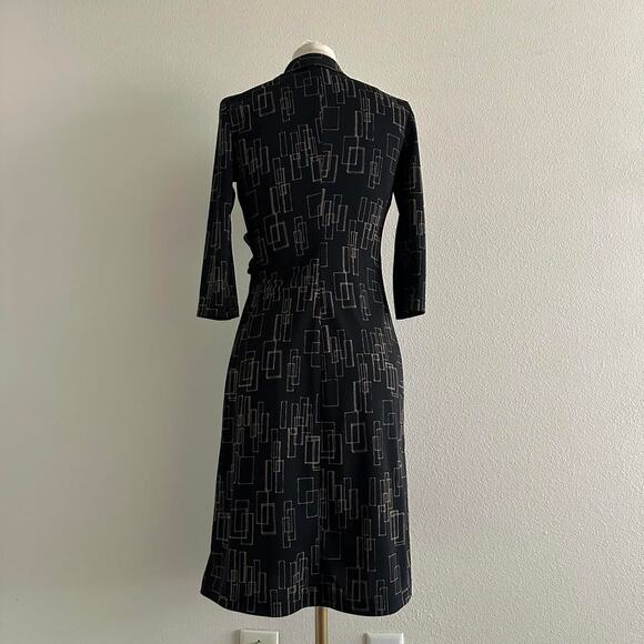 Vintage La Belle black gold retro abstract 3/4 sleeve wrap midi dress size S - Picture 4 of 10